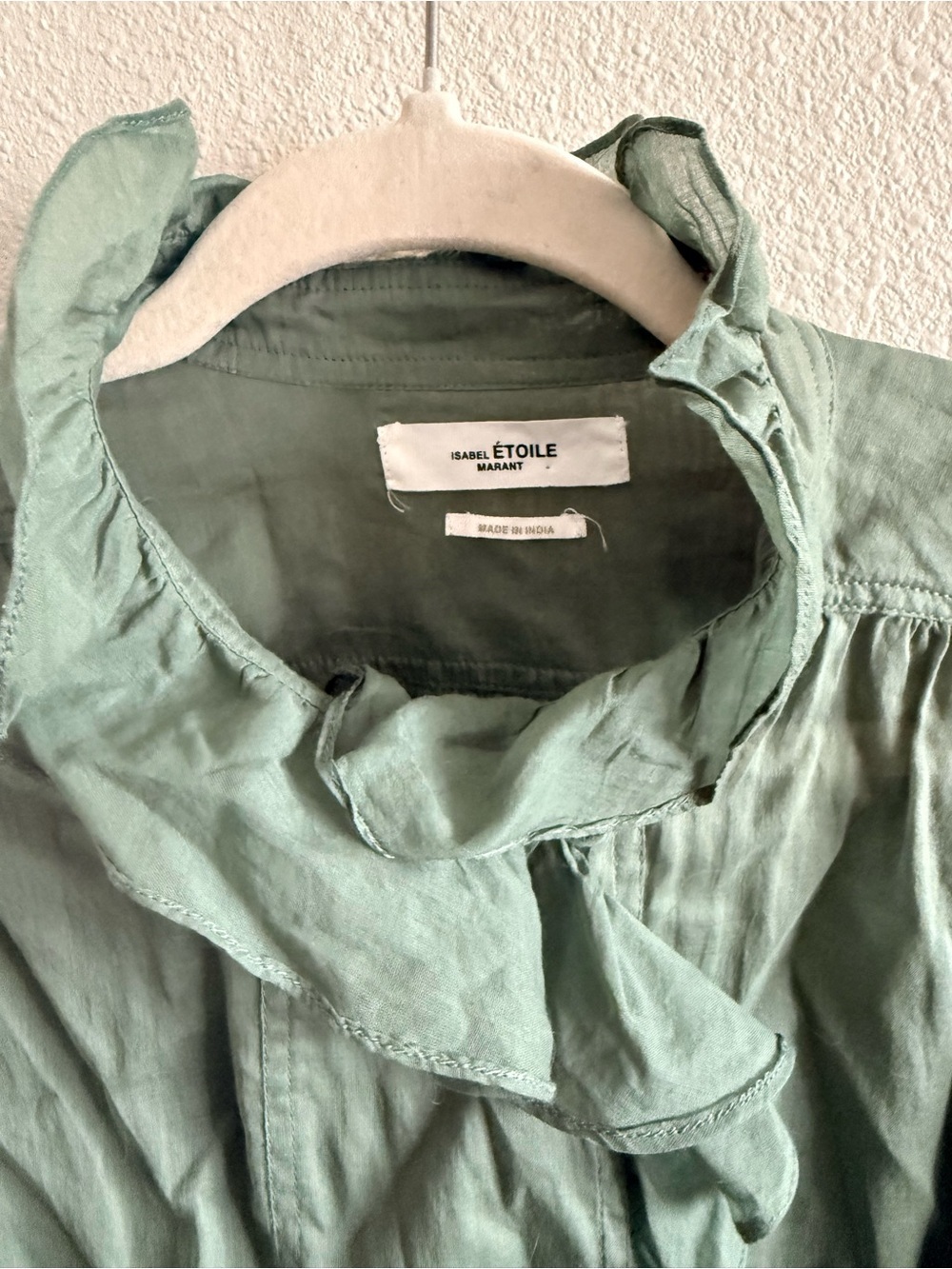 Isabel Marant Pamias Ruffled Cotton Blouse In Verdigris - Size 36 - Picture 3 of 5